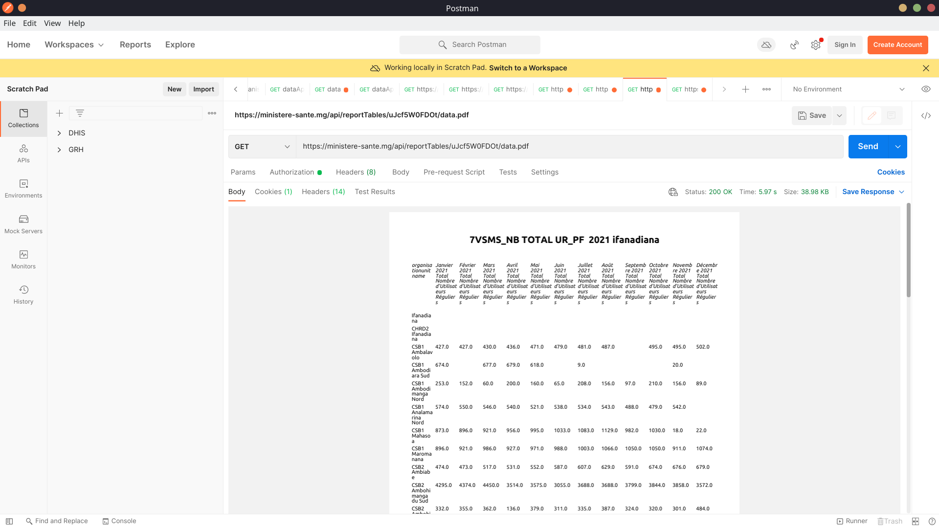 report tables